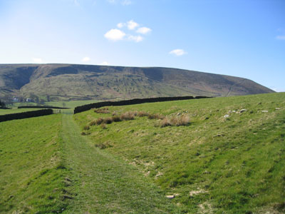 Path towards Ogden Hill, with Pendle looking large in the distance