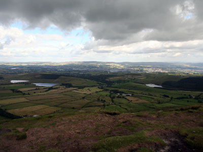Black Moss and Ogden reservoirs from the summit of Pendle Hill